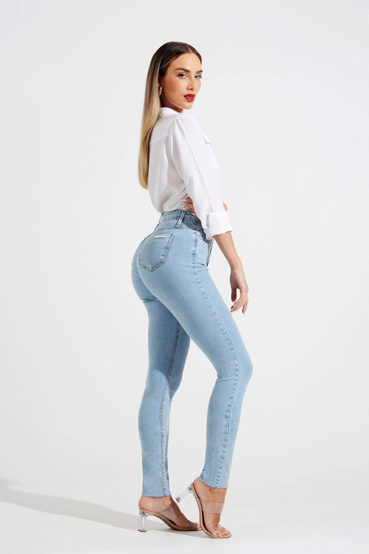 Calça Jeans Modeladora Revolucionária Skinny Clara Cós Super Alto Calça Jeans MRL-128 Miralleve