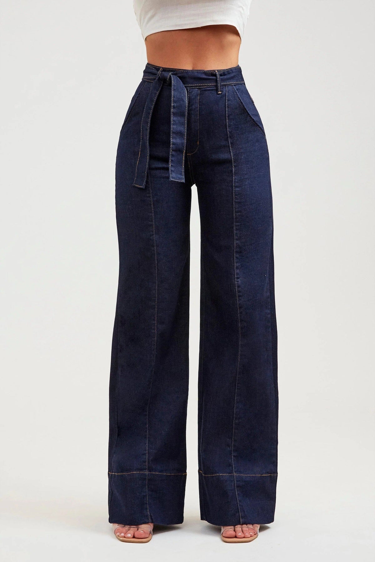 Calça Jeans de Rica Tecnológica Wide Leg Cós Super Alto Calça Jeans MRL-121 Miralleve