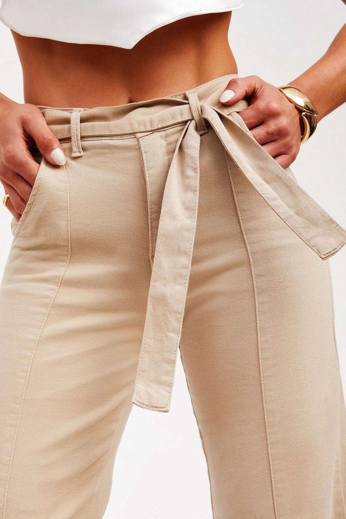 Calça Jeans de Rica Tecnológica Wide Leg Nude Cós Médio Calça Jeans MRL-122 Miralleve