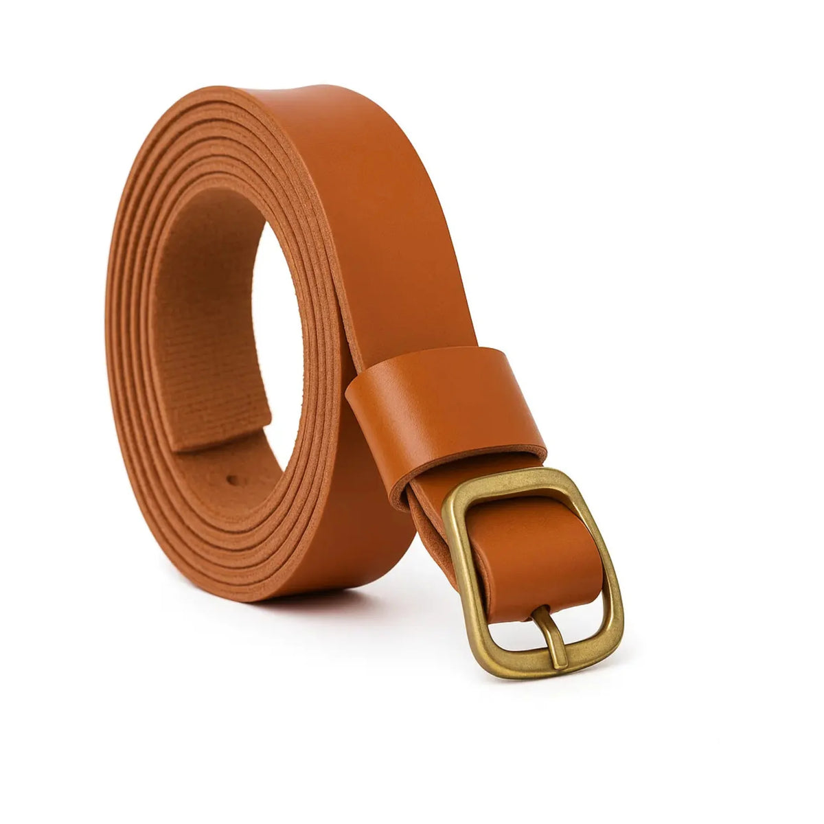 Cinto feminino caramelo com fivela dourada