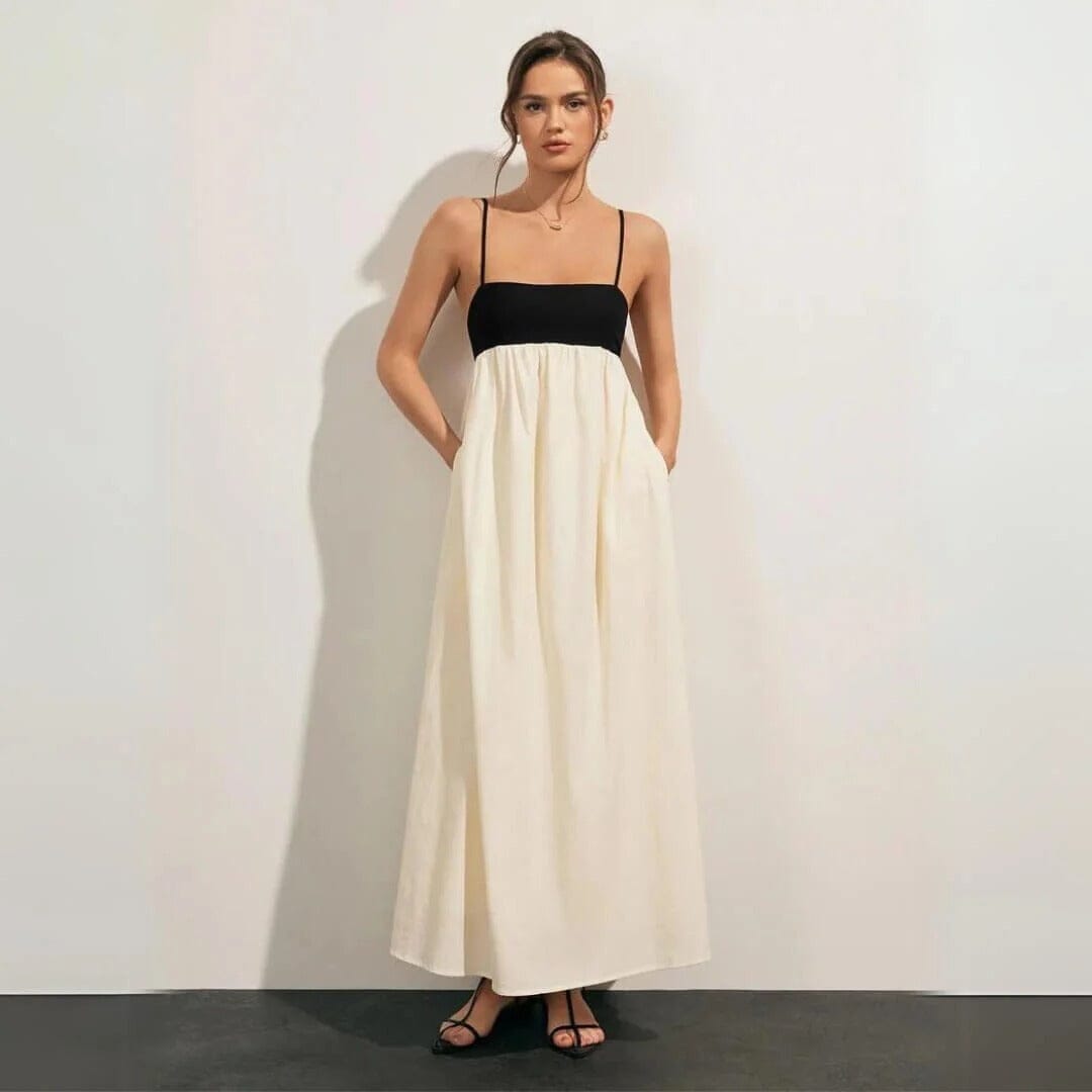 Vestido Longo em Linho Emily Vestido Longo MRL-154 Miralleve Preto e Branco P