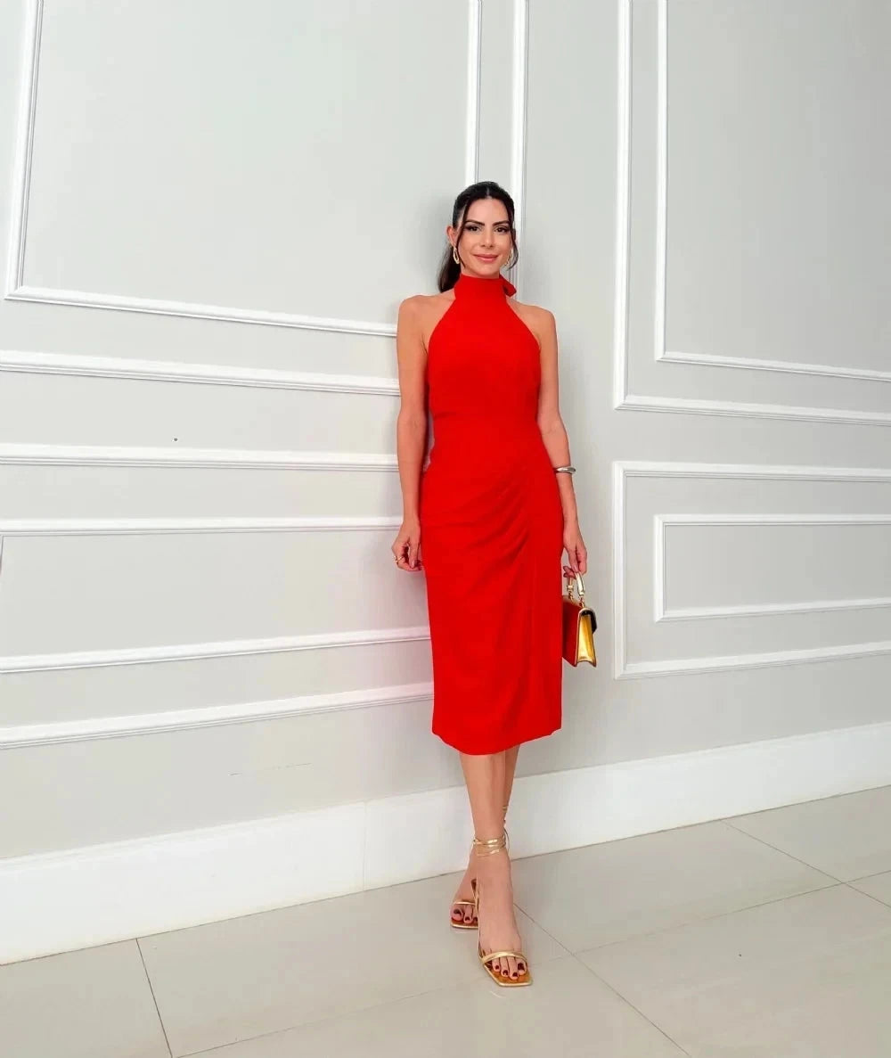 Vestido Sara - Elegante e Sofisticado Vestido Sara MRL-144 Miralleve Vermelho PP