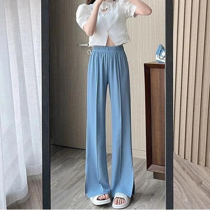 Calça Granphina™ Cós Alto Super Soltinha em Seda Gelo Calça Granphina MRL-123 Miralleve Azul PP 