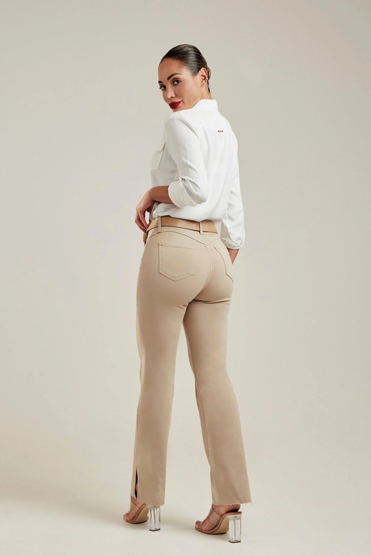 Calça Jeans Modeladora Nude Reta Cós Alto Calça Jeans MRL-127 Miralleve 