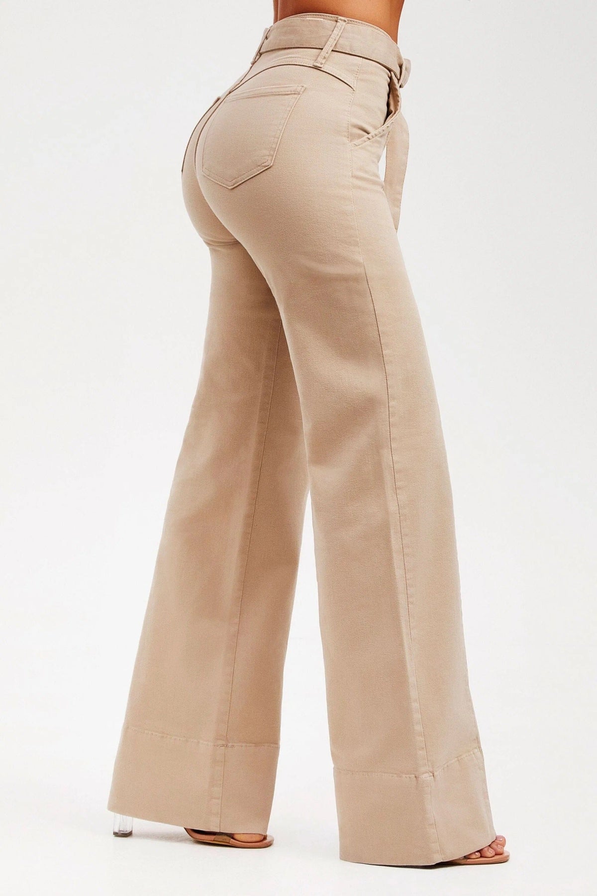 Calça Jeans de Rica Tecnológica Wide Leg Nude Cós Médio Calça Jeans MRL-122 Miralleve 