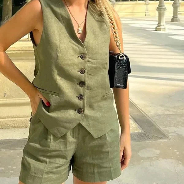 Conjunto Feminino em Alfaiataria - Colete e Shorts no Linho (Promoção Compre 1 Leve 2) Conjunto Feminino MRL-086 Miralleve 