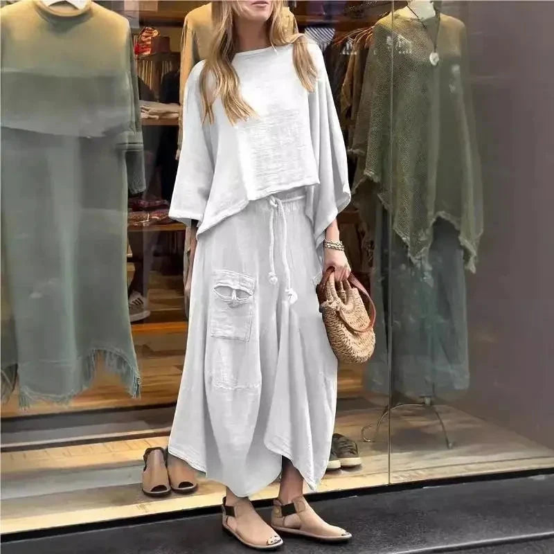 Conjunto Feminino em Linho e Algodão Vintage - [Frete Grátis] Conjunto Feminino MRL-035 Miralleve Branco P 