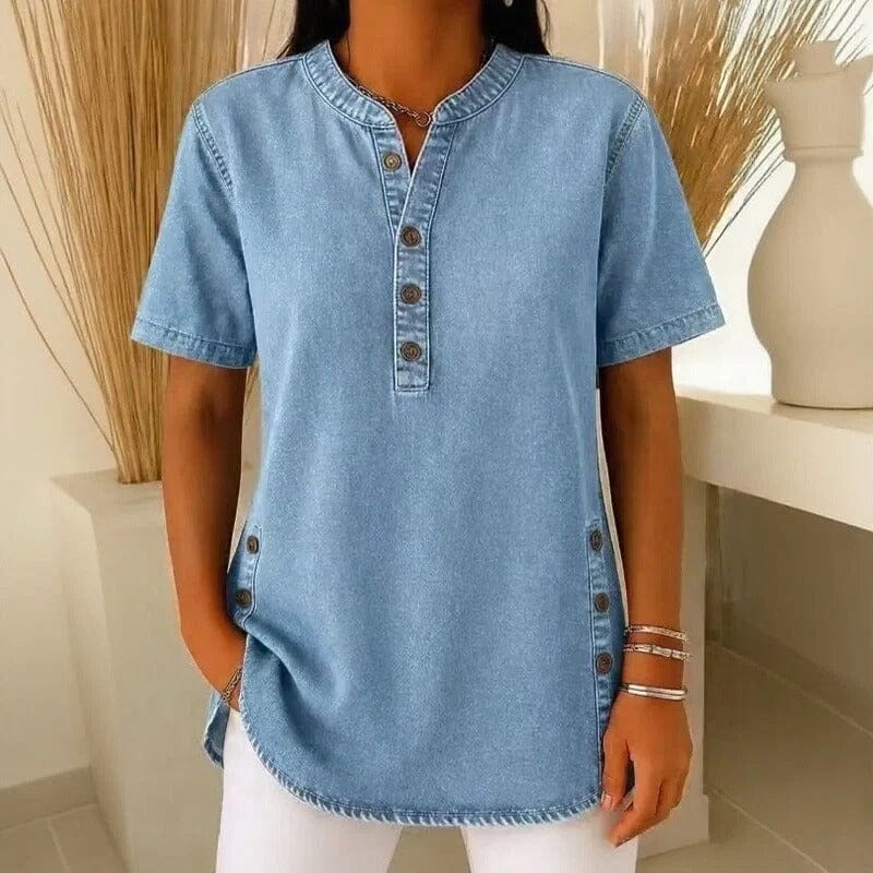 Blusa Jeans Calenny™ Com Acabamento Estonado e Caimento Soltinho